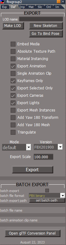 fbx export panel