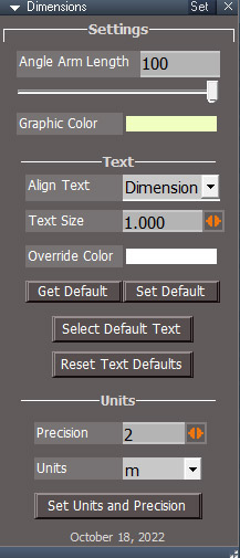 dimensions settings panel